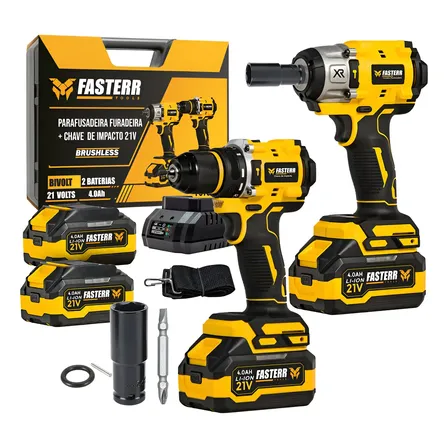 Chave Impacto E Furadeira Parafusadeira Brushless 21v Maleta