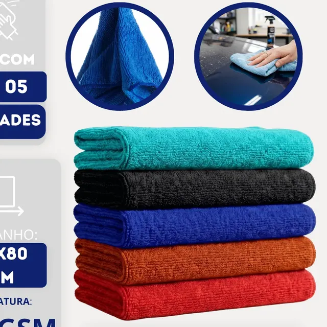 Kit 5 Pano Microfibra 60x80 200gsm Não Solta Fiapo Auto