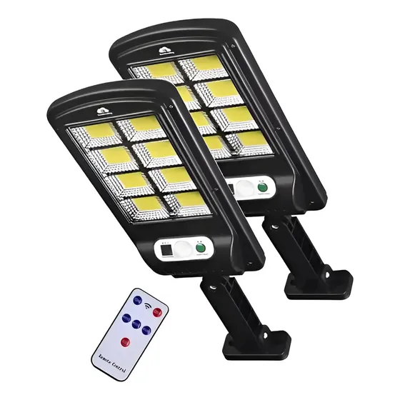 Kit 2 Luminária Solar 400w Sensor Presença Controle Remoto