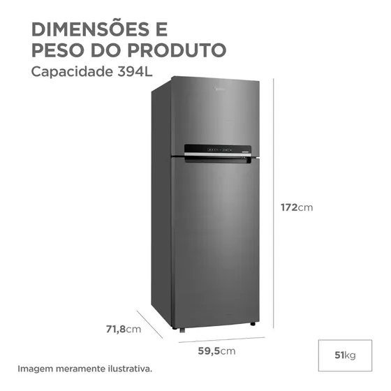 Geladeira Frost Free Duplex 394l Inverter Cor Inox, 127v