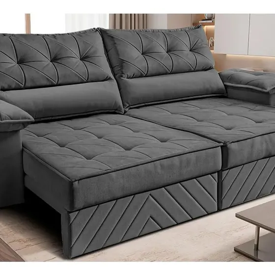 Sofá Retrátil 2,40m Molas E Espuma D33 Thunder. Cama Inbox