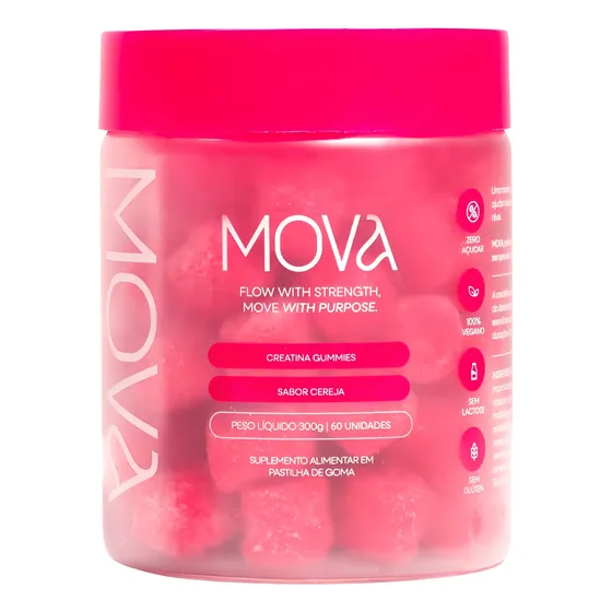 Creatina Monohidratada Gummies Cereja Zero Açúcar 60un- Mova