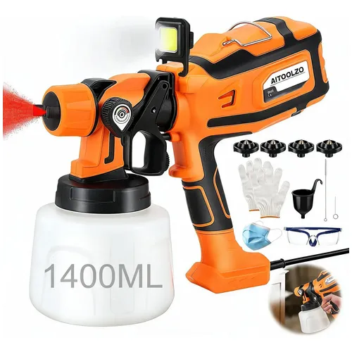 Pistola Pintura Pulverizar Portátil 1400ml Com Led Aitoolzo