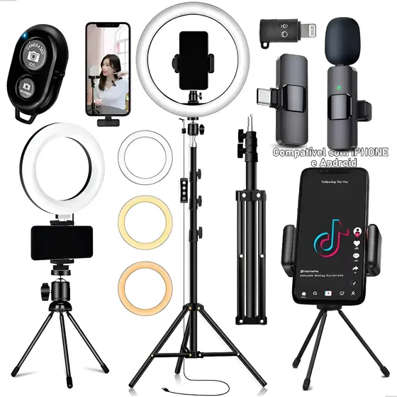 Kit Youtuber 2 Ringlinght Iluminador Lapela Bluetooth Selfie