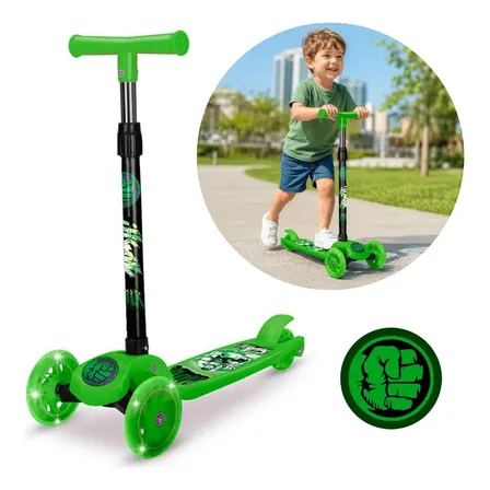 Patinete Infantil 3 Rodas Hulk Masculino 2 A 5 Anos Verde Hulk - Patinete Infantil 3 Rodas Scooter Verde