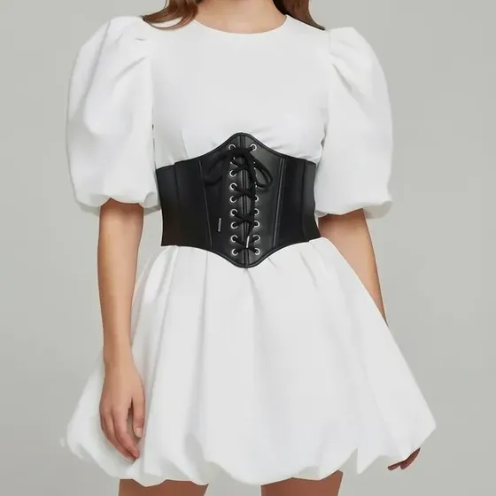 Cinto Corset Elástico Feminino Com Cadarço Regulável
