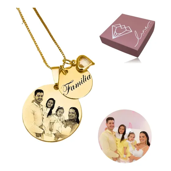 Colar Personalizado Foto Frase Coração Folheado A Ouro 18k