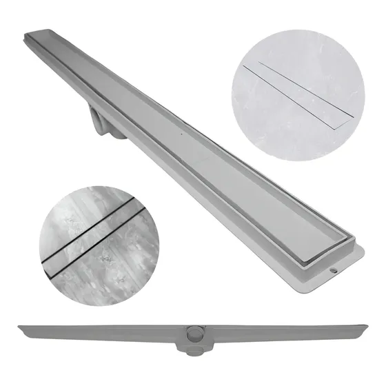Ralo Linear 80cm Banheiro Piso Oculto Plástico Cocho Cinza