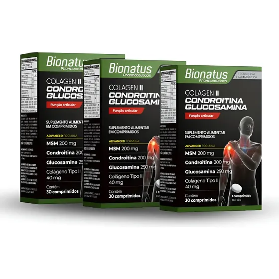 Kit 3 Colágeno Ii Condroitina+ Glucosamina 30 Comp-bionatus