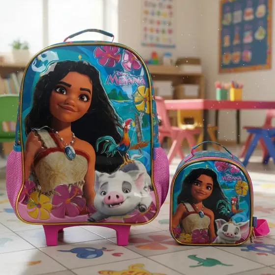 Kit Mochila Lancheira Moana Disney Xeryus Rosa Moana