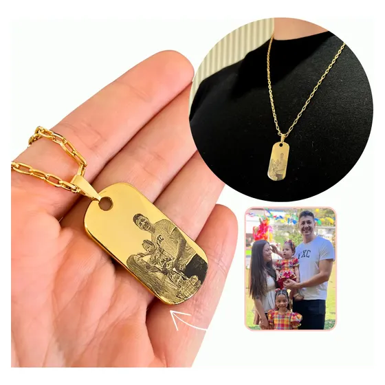 Colar Corrente Masculina Pingente Personalizado Foto Banhado