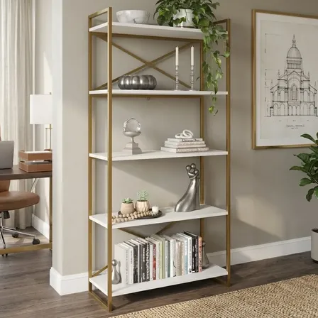 Estante Livreiro Em Aço Com Prateleiras Branco 1,83x90cm Dourado