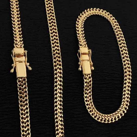 Corrente + Pulseira Grumet Lacraia 6mm Banhado A Ouro 18k