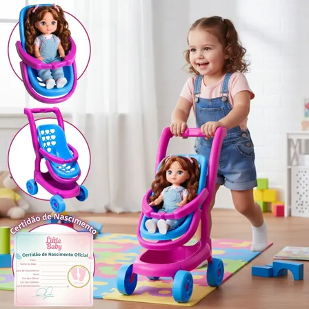 Carrinho De Boneca 2 Em 1 Bebê Conforto Brinquedo Menina