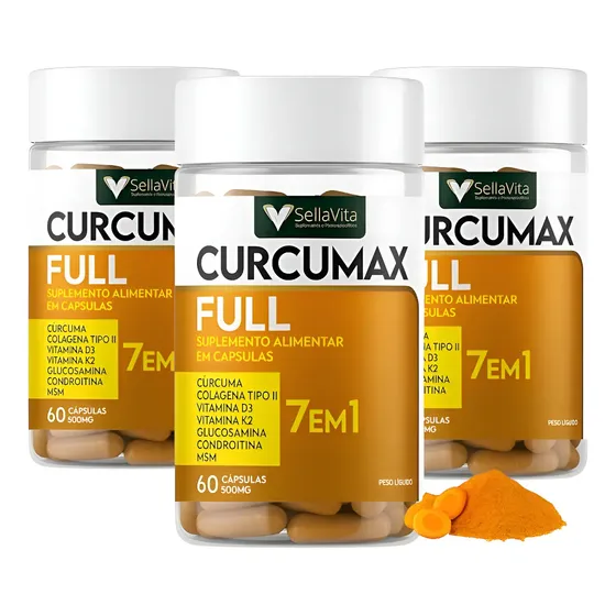 Kit 3x Curcumax Full 7em1 Sellavita Cúrcuma + Colágeno + Msm