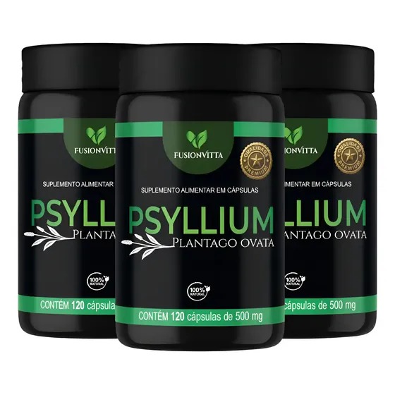 3x Psyllium 120 Cápsulas 500mg Fusionvitta