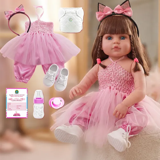 Bebê Reborn Bailarina Boneca Silicone Menina Pode Dar Banho