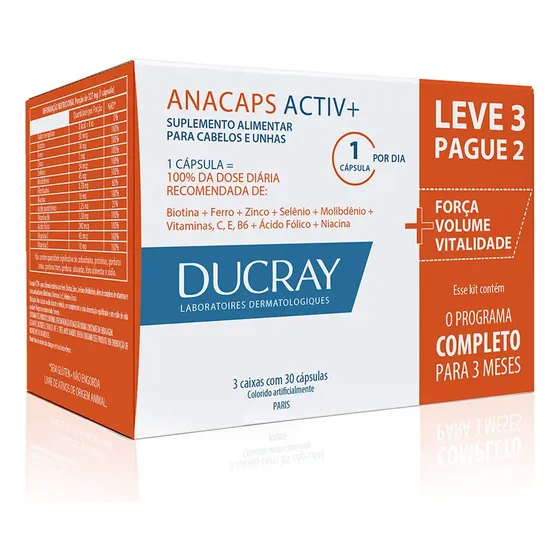 Kit Suplemento Alimentar Anacaps Activ+ 90 Cápsulas Ducray