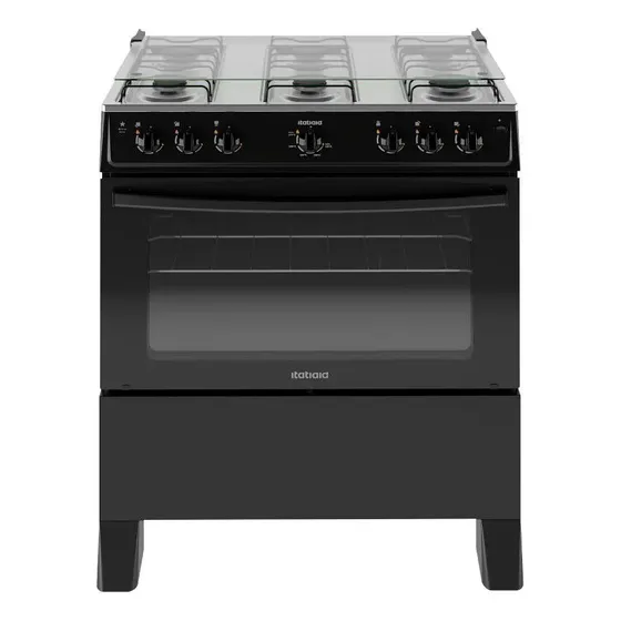 Fogão Itatiaia Star New Piso 6 Bocas Preto Mesa Inox Bivolt