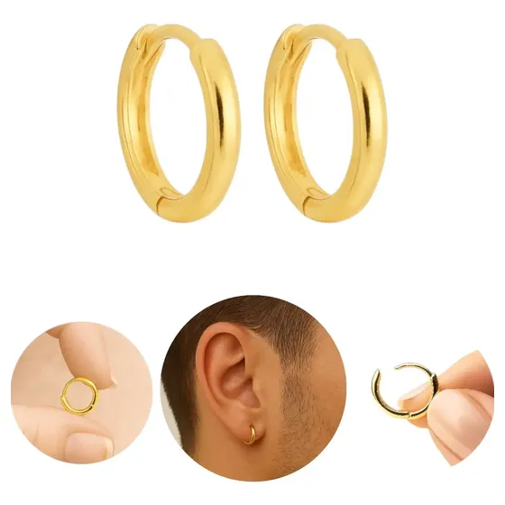 Brinco Par Argolinha Masculino Banho Ouro 18k Antialérgico
