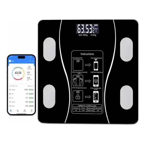 Digital Balança Bioimpedância Imc Bluetooth Aplicativo180kg Preto 5v