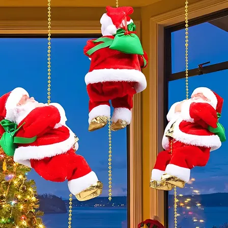 Papai Noel Elétrico Natal Escalando Corda Musica E Movimento Vermelho 127/220v
