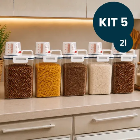 Kit 5 Pote Hermético Com Bico Dosador Medidor E Tampa 2 L Branco