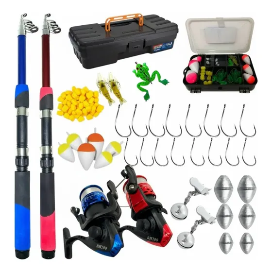 Kit De Pesca Completo 2 Varas + 2 Molinetes Maleta E Estojo