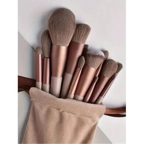 Kit 13 Pçs Pincéis De Maquiagemprofissional Make Completa Marrom