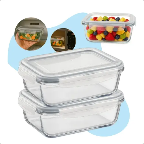 Kit 2 Potes Vidro 1040ml Hermético Marmita Forno Refratário Transparente