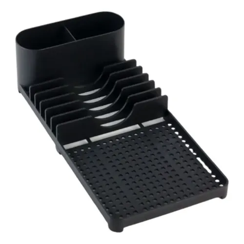 Escorredor De Louça Moderno Com Dreno Porta Talheres E Copos Preto