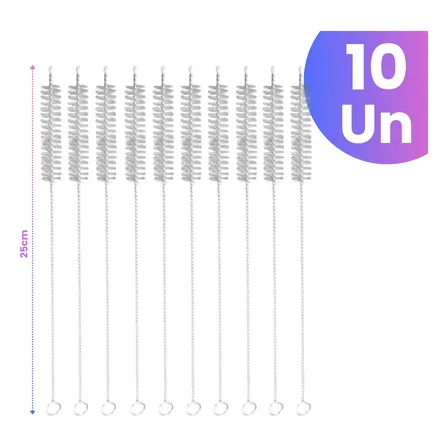 Kit 10 Escovas Para Limpeza De Canudos Escovinha Higiênica