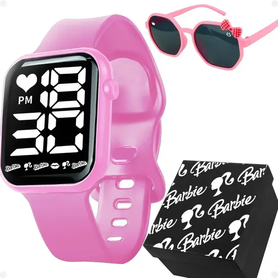 Relogio Digital Infantil Rosa + Oculos Proteção Uv + Caixa