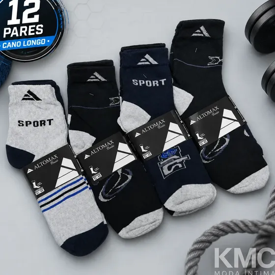 Kit 12 Pares De Meias Masculina Sport Cano Longo Variadas