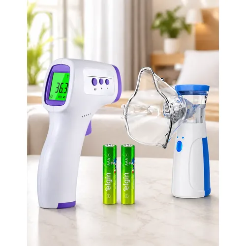 Kit Nebulizador Inalador Portátil + Termômetro Digital Saúde Branco 127/220v