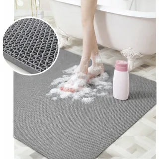 Tapete Banheiro 120x60 Pvc Idoso Criança Cinza Ondas