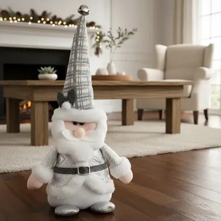 Papai Noel Sentado Prata C/ Guizo Decoração Natalina 35cm Prata