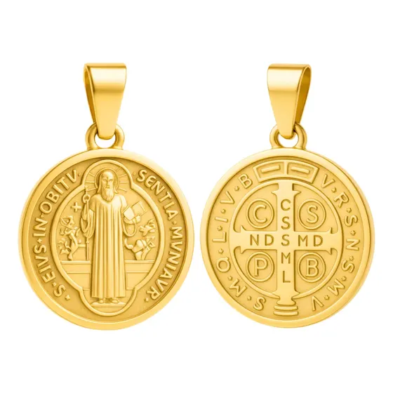 Medalha Pingente São Bento Dupla Face Inox 316l Dourado