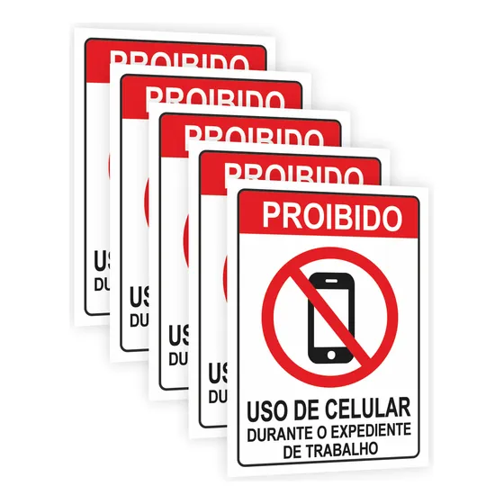 5 Placas Proibido O Uso De Celular Durante Expediente 20x15