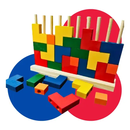 Blocos Encaixe Vertical Tetris Madeira Brinquedo Educativo 25 Tetris