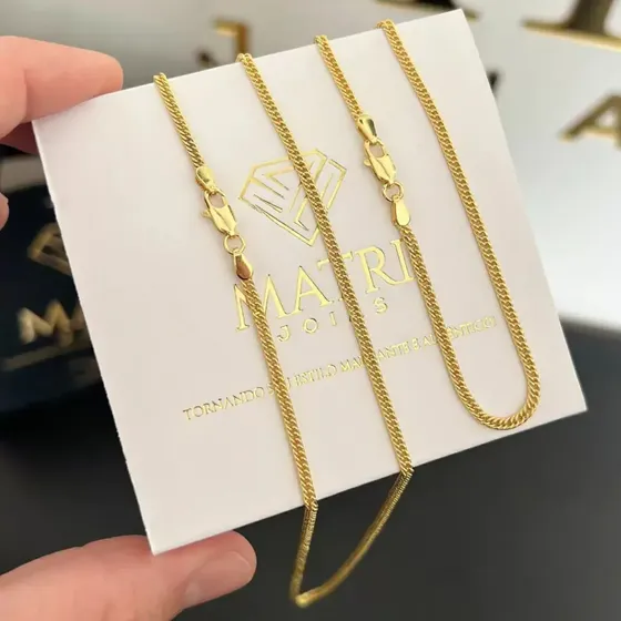 Corrente + Pulseira Grumet Dupla 2mm Banhado A Ouro 18k