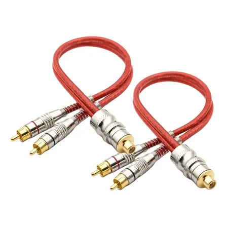 2 Cabos Rca Y 2 Macho + 1 Femea Blindado Conectores Ouro