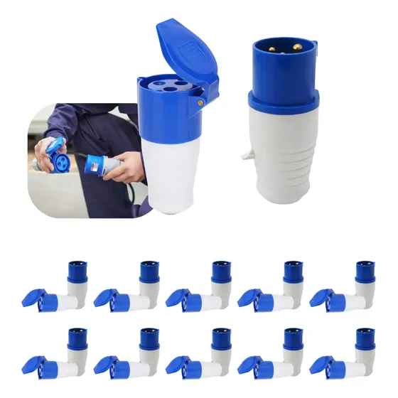 Kit 10 Conjunto Tomada Industrial Plug Macho 2p+t 16a Azul
