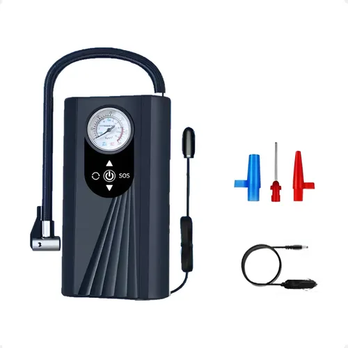 Compressor Ar Portátil Calibrador Pneu Carro Moto Bicicleta Preto 7.4 Monofásica