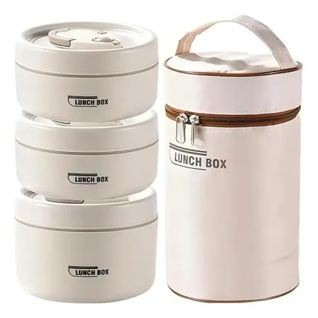 Kit 3 Marmitas Térmicas Inox 304 Redondas Com Bolsa Portátil