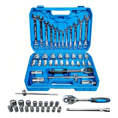 Kit Jogo Ferramentas 37 Pçs Soquete Combinada Catraca 8-32mm Azul-aço