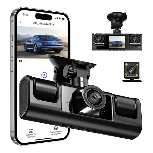 Câmera 4 Lentes Carro Grava Wi-fi Noturna G-sensor Ctrl App