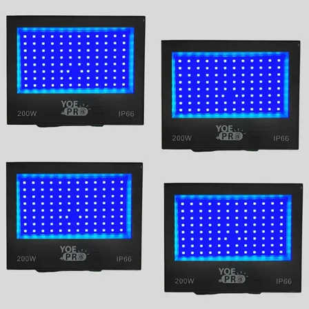 4 Refletor Led Holofote Azul 200w Bivolt Alto Brilho 127/220v Preto Azul