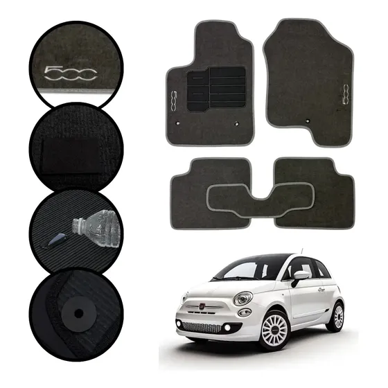 Tapete Carpete Premium Antiderrapante 5 Peças Para Fiat 500