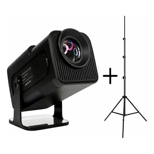 Mini Projetor Hy320 4k Android 13 Wi-fi & + Tripé 2 Metros Preto 127/220v